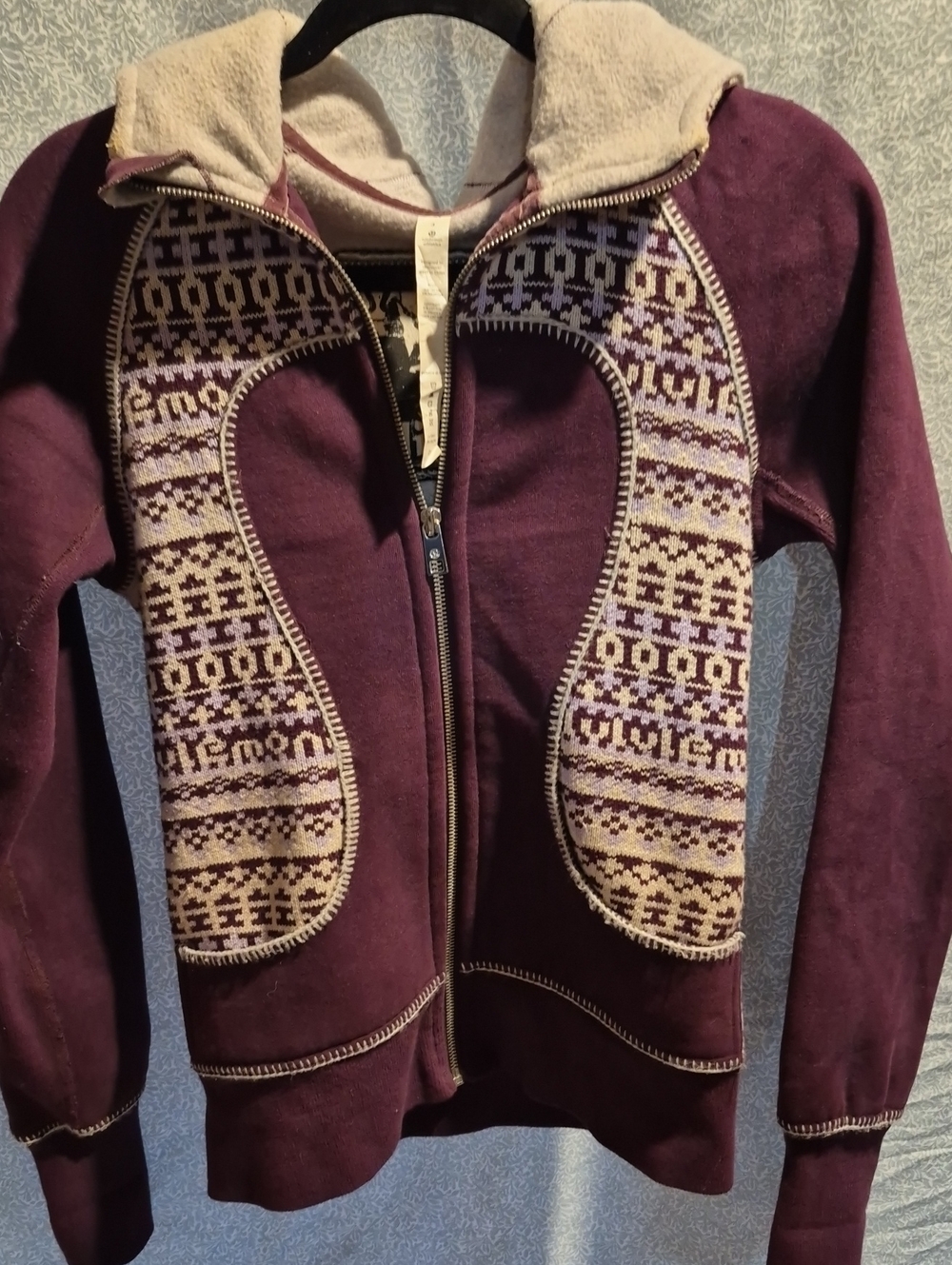 Lululemon Thick Womens Purple Hoodie Jacket with Patterned Panels